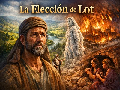 La elección de Lot: Lot en Sodoma y Gomorra, la mujer convertida en estatua de sal, ciudad ardiendo en llamas por juicio de Dios