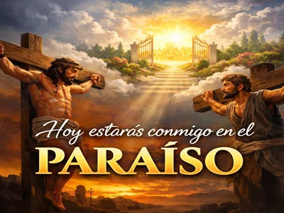 Hoy estarás conmigo en el paraíso (Lucas 23:44). Jesús con el ladrón en la cruz del calvario.