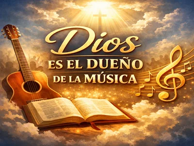 Dios es el dueño de la música (Guitarra Biblia símbolos de música)