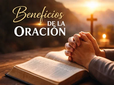 Los beneficios de la oración (Manos encima de la Biblia como en oración.